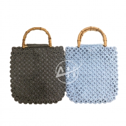 Plastic Ring Bag Handmade Crochet Bag with D Shape Bamboo Handle